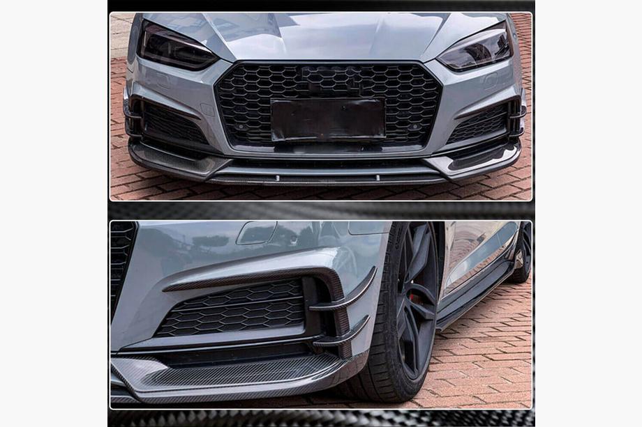 Audi A5 2016-2025 рр. Накладки на передній бампер Flap V2 (для S-Line 2016-2020, Карбон) Фото 4