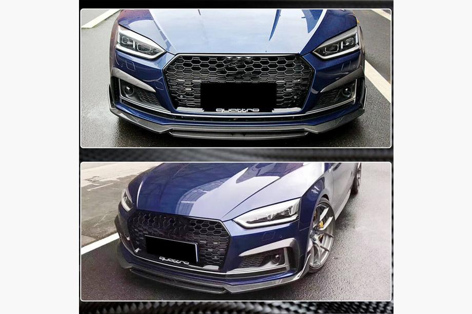 Audi A5 2016-2025 рр. Накладки на передній бампер Flap V1 (для S-Line 2016-2020, Карбон) Фото 5