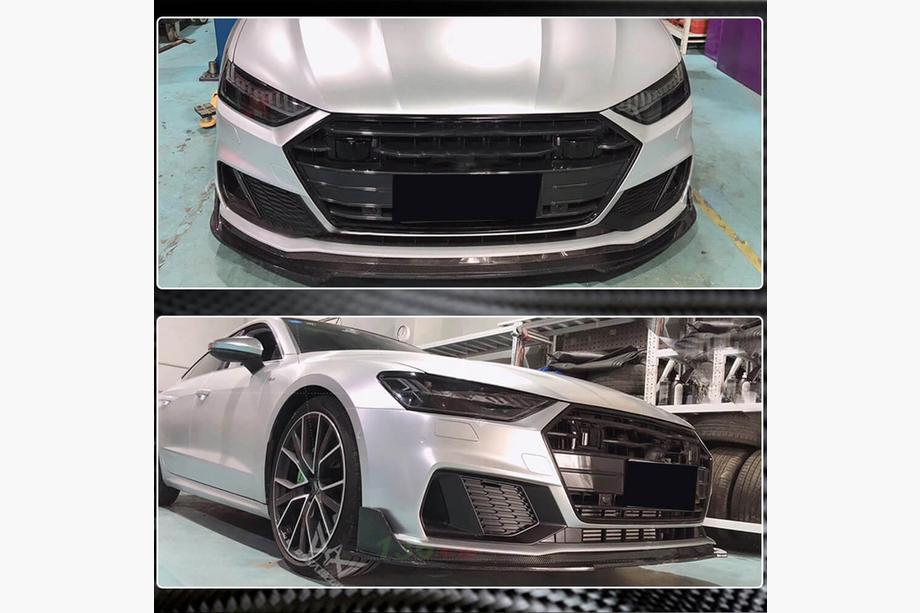 Audi A7 2018- рр. Накладка на передній бампер Lip (для S-Line 2018-2022, Карбон) Фото 3