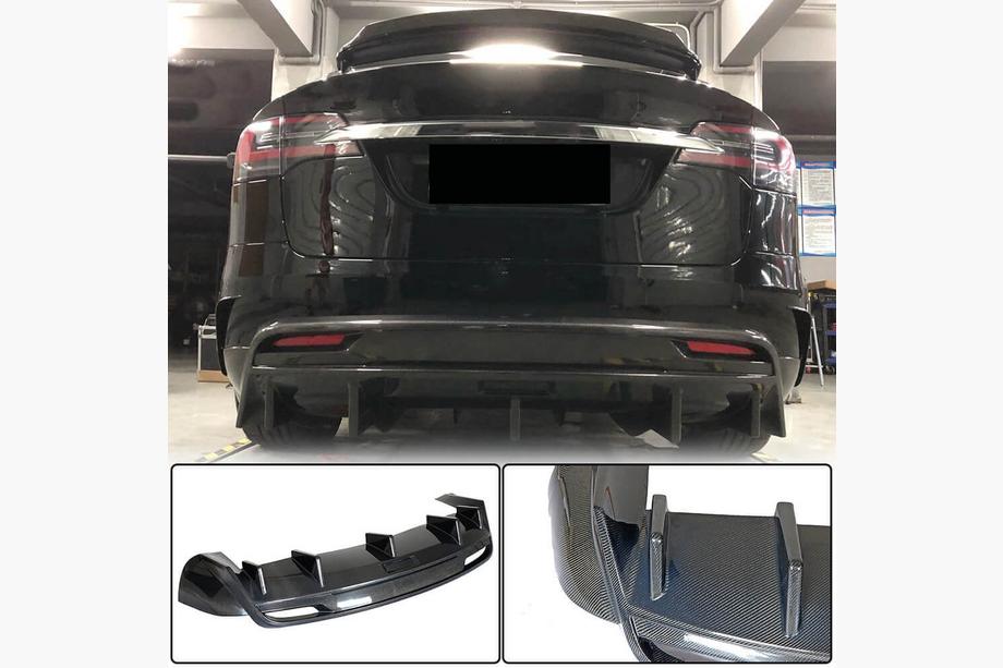 Tesla Model X 2015- рр. Дифузор заднього бампера Карбон V3 (2016-2020) Фото 1