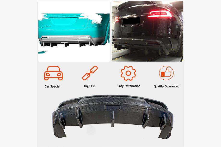 Tesla Model X 2015- рр. Дифузор заднього бампера Карбон V3 (2016-2020) Фото 2