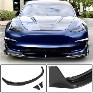 Накладка на передній бампер Lip V3 (2017-2023, Карбон) Tesla Model 3 2017- рр. фото 1