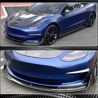 Накладка на передній бампер Lip V3 (2017-2023, Карбон) Tesla Model 3 2017- рр. фото 3