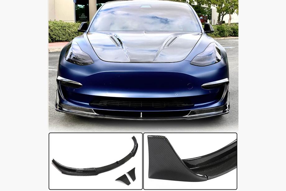 Tesla Model 3 2017- рр. Накладка на передній бампер Lip V3 (2017-2023, Карбон) Фото 1