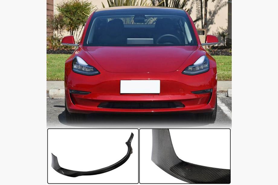 Tesla Model 3 2017- рр. Накладка на передній бампер Lip V4 (2017-2023, Карбон) Фото 1