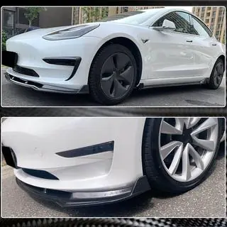 Накладка на передній бампер Lip V5 (2017-2023, Карбон) Tesla Model 3 2017- рр. фото 3
