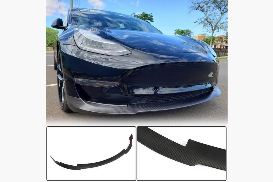 Tesla Model 3 2017- рр. Накладка на передній бампер Lip V6 (2017-2023, Карбон) Фото 1