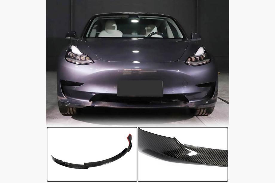 Tesla Model 3 2017- рр. Накладка на передній бампер Lip V6 (2017-2023, Карбон) Фото 2