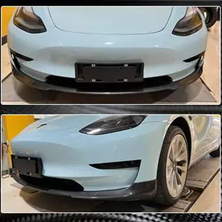 Накладка на передній бампер Lip V7 (2017-2023, Карбон) Tesla Model 3 2017- рр. фото 3