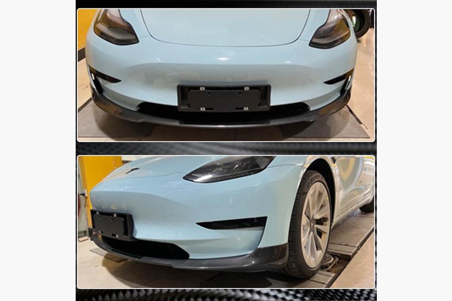 Tesla Model 3 2017- рр. Накладка на передній бампер Lip V7 (2017-2023, Карбон) Фото 3