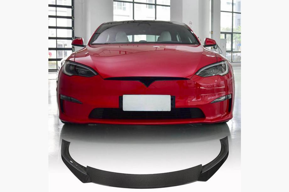 Tesla Model S 2012- рр. Накладка на передній бампер Lip Карбон V3 (2021-2023) Фото 1