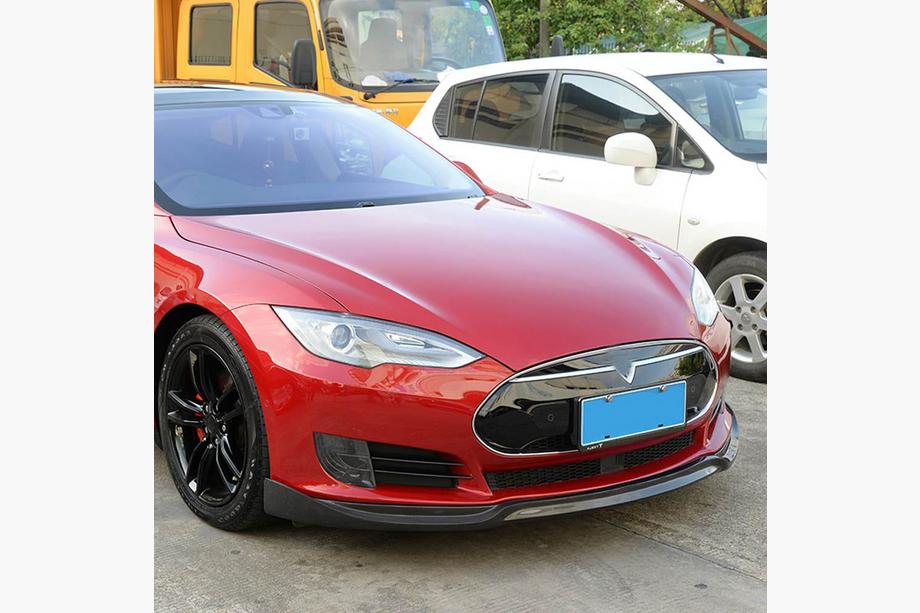 Tesla Model S 2012- рр. Накладка на передній бампер Lip V1 (2012-2016, Карбон) Фото 1