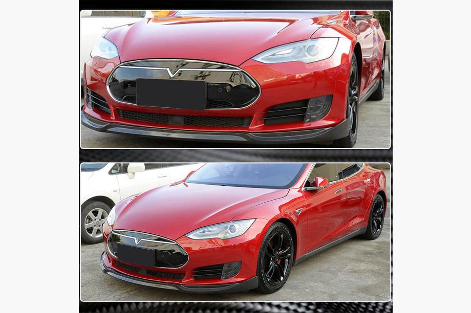 Tesla Model S 2012- рр. Накладка на передній бампер Lip V1 (2012-2016, Карбон) Фото 2