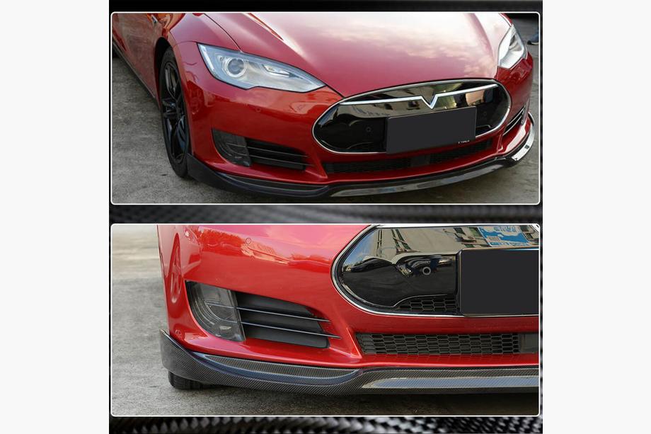 Tesla Model S 2012- рр. Накладка на передній бампер Lip V1 (2012-2016, Карбон) Фото 3