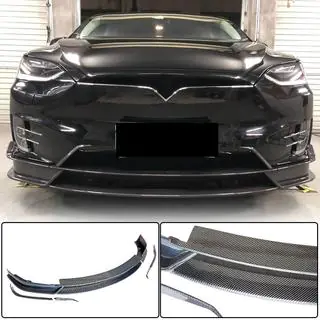 Накладка на передній бампер Lip (2015-2021, Карбон) Tesla Model X 2015- рр. фото 1