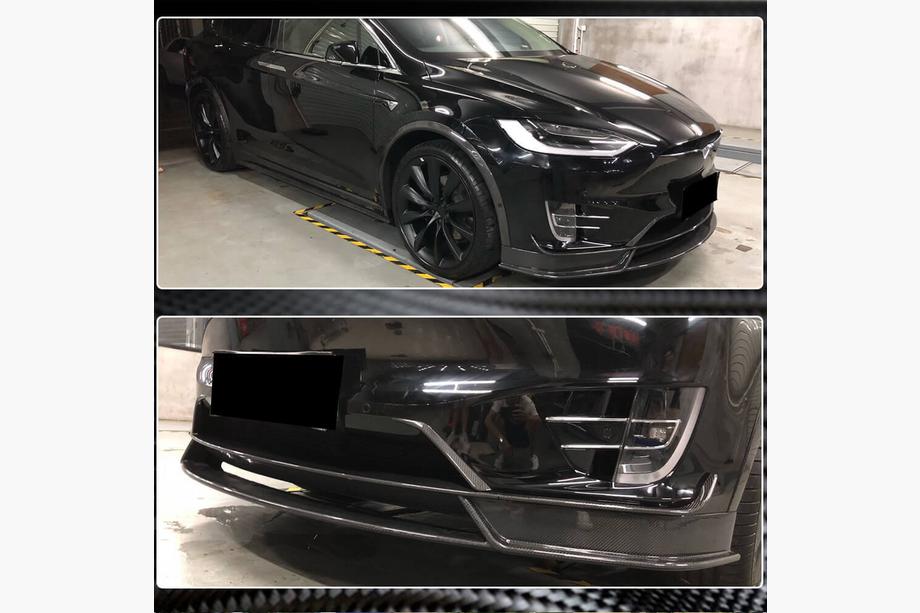 Tesla Model X 2015- рр. Накладка на передній бампер Lip Карбон V2 (2016-2020) Фото 4