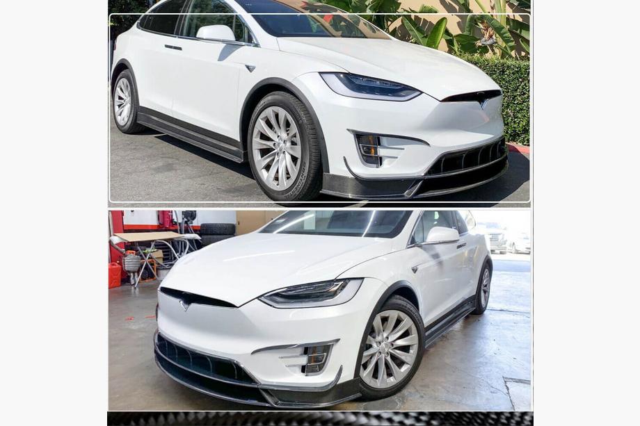 Tesla Model X 2015- рр. Накладка на передній бампер Lip Карбон V2 (2016-2020) Фото 5