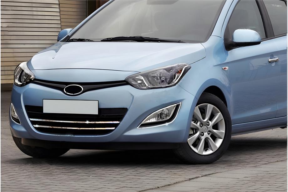 Hyundai I-20 2012-2014 рр. Смужки на решітку (2 шт, нерж.) Image