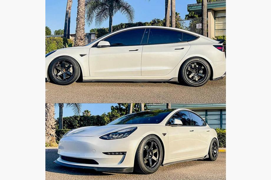 Tesla Model 3 2017- рр. Накладки на пороги V2 (2017-2023, Карбон) Фото 2