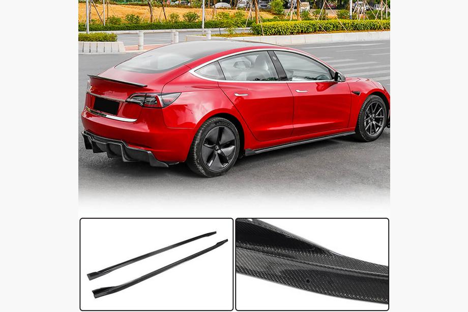 Tesla Model 3 2017- рр. Накладки на пороги V2 (2017-2023, Карбон) Фото 3