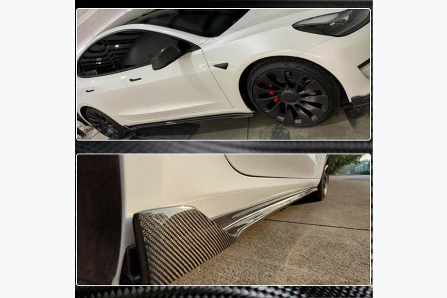 Tesla Model 3 2017- рр. Накладки на пороги V2 (2017-2023, Карбон) Фото 5