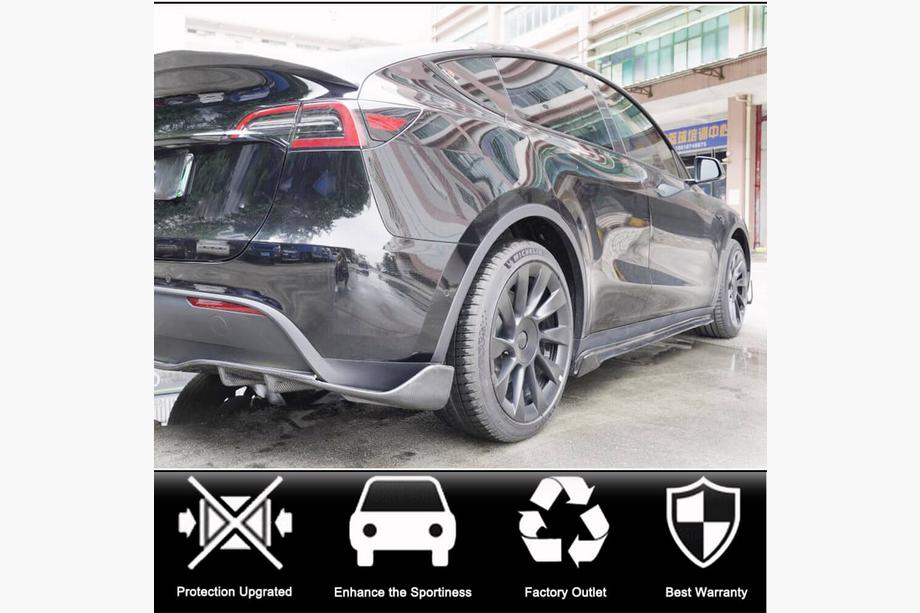 Tesla Model Y 2020- рр. Накладки на пороги V1 (2020-2025, Карбон) Фото 2