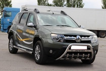 Dacia Duster 2008-2018 рр. Кенгурятник з написом WT004 (нерж.) фото 2