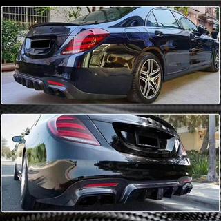 Дифузор заднього бампера з насадками (для S63/S65 AMG 2018-2021, Карбон) фото 3