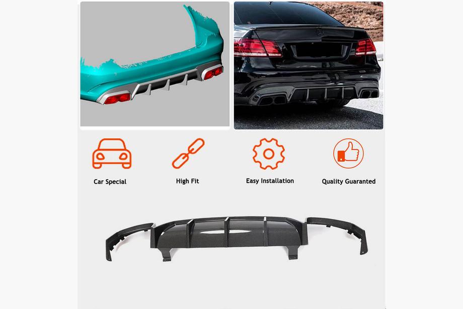 Mercedes E-class W212 2009-2016 рр. Дифузор заднього бампера V2 (для E63 AMG 2013-2016, Карбон) Фото 2
