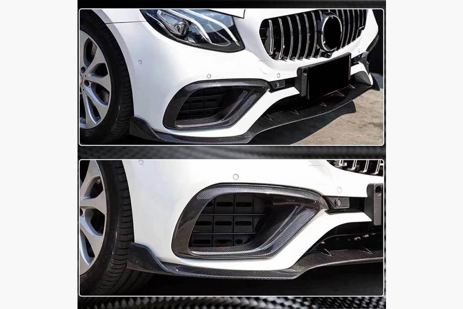 Mercedes E-class W213 2016-2023 рр. Накладки на передній бампер (для E63 AMG 2016-2019, Карбон) Фото 3