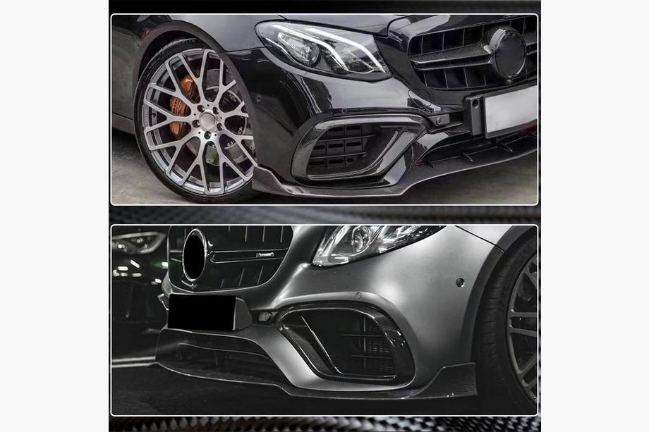 Mercedes E-class W213 2016-2023 рр. Накладки на передній бампер (для E63 AMG 2016-2019, Карбон) Фото 4