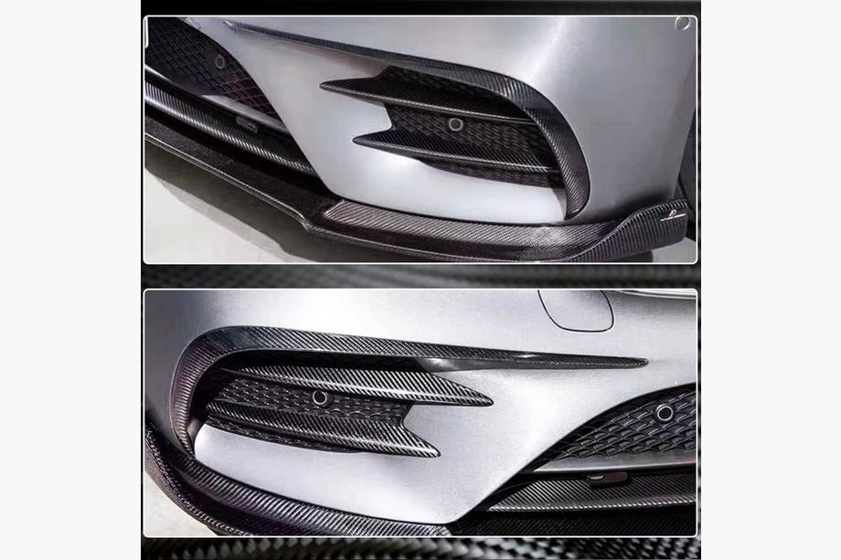 Mercedes E-class W213 2016-2023 рр. Накладки на передній бампер V1 (для E43 AMG 2016-2019, Карбон) Фото 4