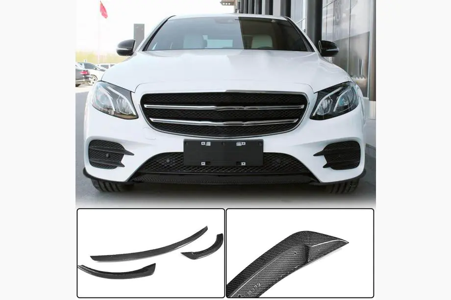 Mercedes E-class W213 2016-2023 рр. Накладка на передній бампер Lip V2 (для AMG-Line / E43 AMG 2016-2019, Карбон) Фото 1