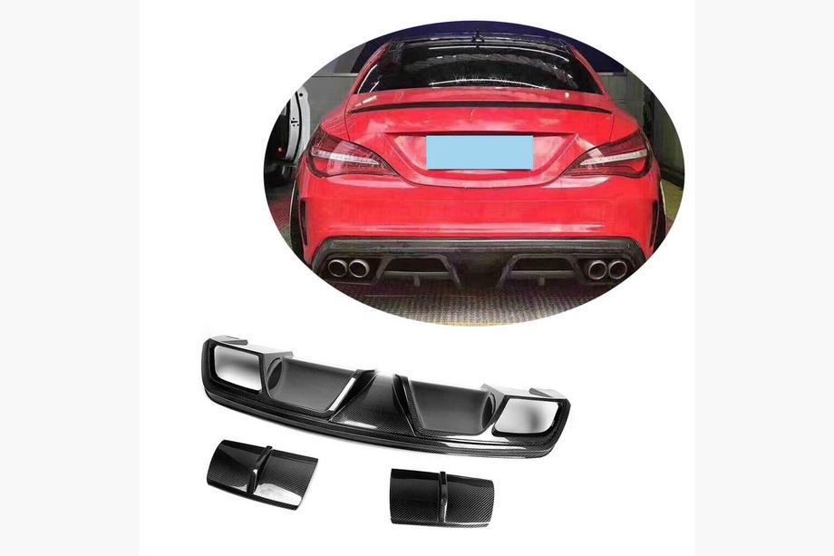 Mercedes CLA C117 2013-2019 рр. Дифузор заднього бампера V1 (для AMG-Line / CLA45 AMG 2013-2016, Карбон) Фото 1
