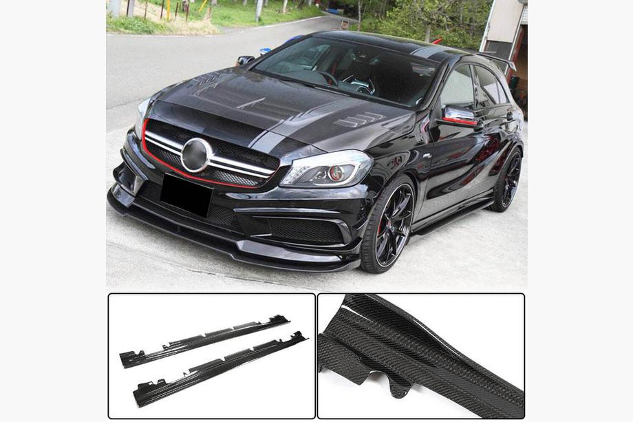 Mercedes A-class W176 2012-2018 рр. Бокові пороги V4 (Карбон) Фото 1