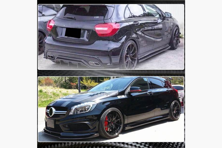 Mercedes A-class W176 2012-2018 рр. Бокові пороги V4 (Карбон) Фото 3