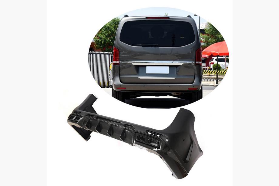 Mercedes Vito/V-class W447 2014- рр. Накладка на задній бампер з дифузором (2014-2019, Пластик + карбон) Image
