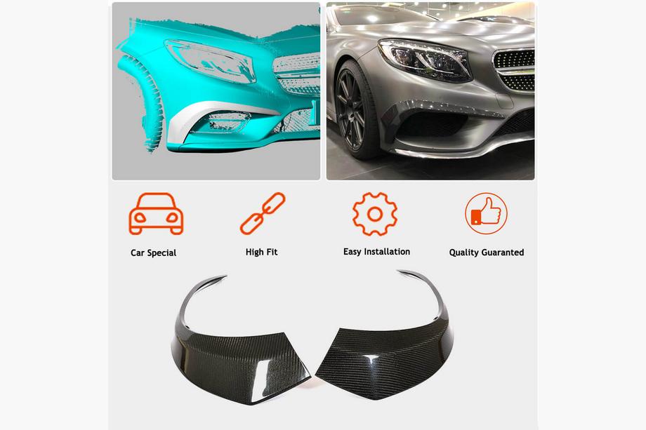 Mercedes S-class C217 Coupe 2014-2020 рр. Вставки в передній бампер (для AMG-Line 2015-2018, Карбон) Фото 2