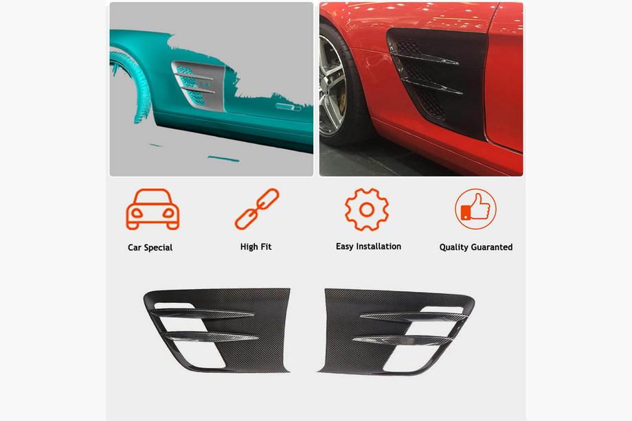 Mercedes SLS C197 2010-2014 рр. Накладки на передні крила (Сухий карбон) Фото 2