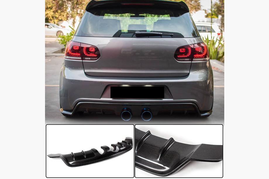 Volkswagen Golf 6 2008-2014 рр. Дифузор заднього бампера V1 (для R/R20 HB 2010-2013, Карбон) Фото 1