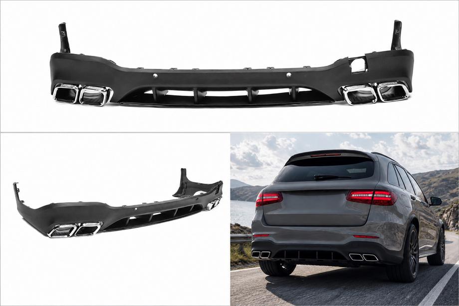 Mercedes GLC X253 2015-2022 рр. Задній дифузор з насадками Silver (Дизайн AMG63) Фото 1
