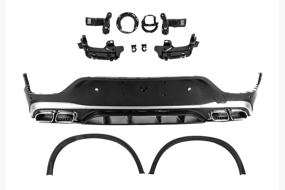 Mercedes GLC coupe C253 2016-2023 рр. Задній дифузор з насадками Silver (Дизайн AMG63 2020-2022) Image