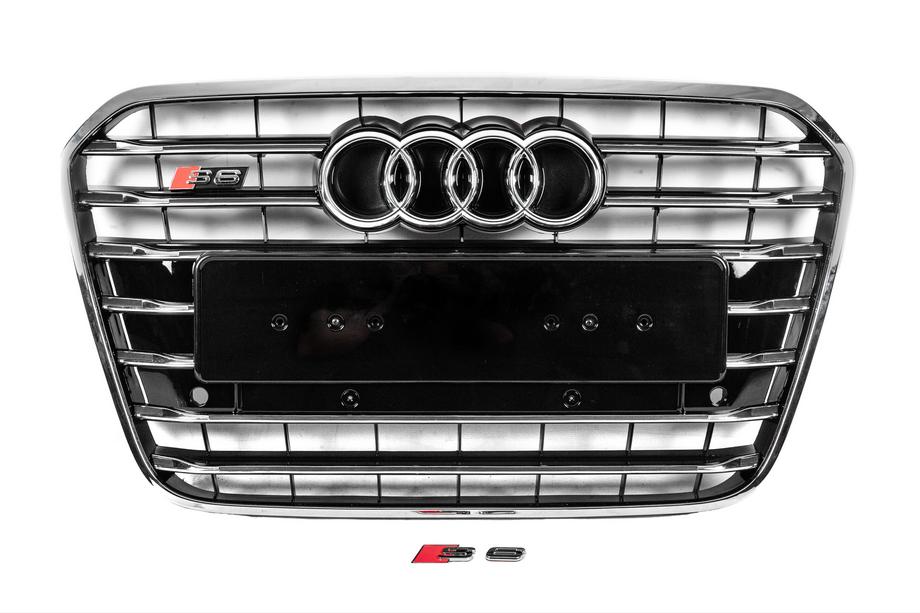 Audi A6 C7 2011-2017 рр. Передня чорна решітка з хром рамкою S-style (2011-2014) Фото 1
