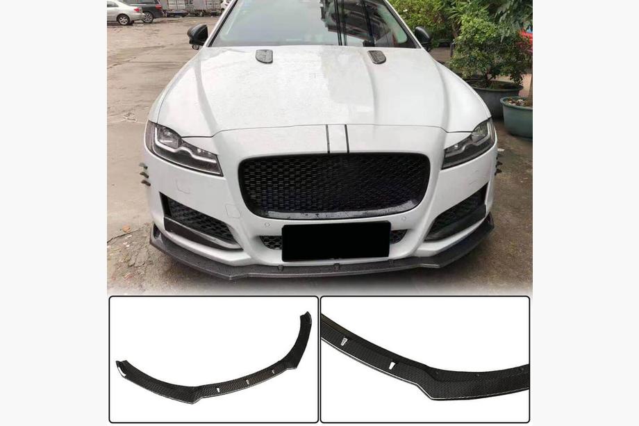 Jaguar XF 2016- рр. Накладка на передній бампер Lip (2016-2020, Карбон) Фото 1
