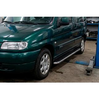 Бокові пороги Maydos V1 (2 шт., Алюміній ↗ нерж) Peugeot Partner 1996-2008 рр. фото 1