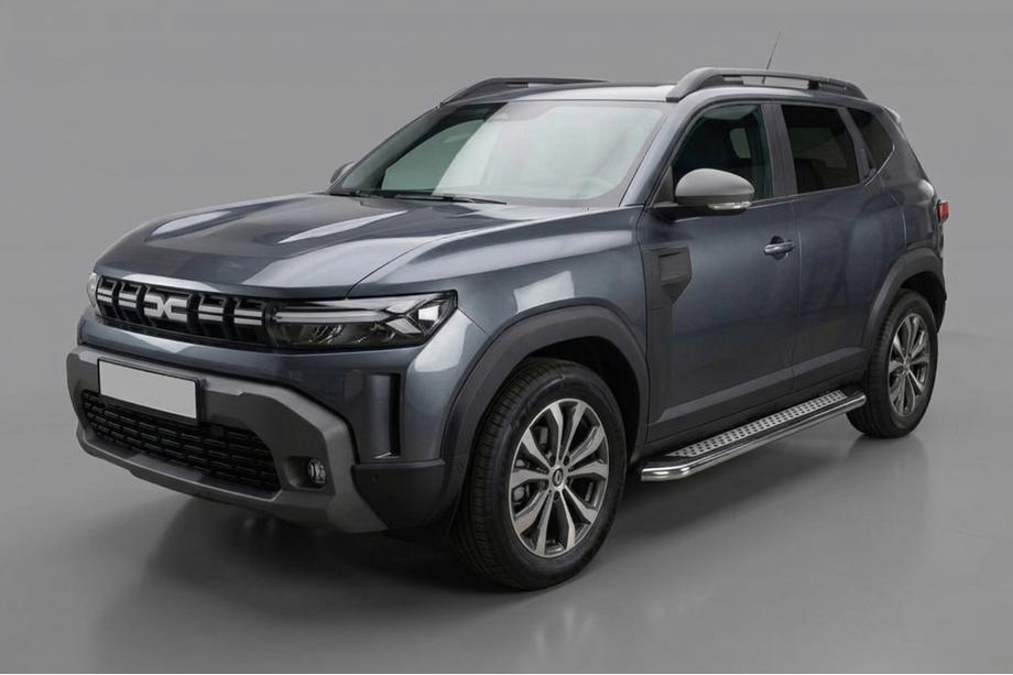 Dacia Duster 2024- рр. Бокові пороги Maydos V2 (2 шт., алюміній ↗ нерж) Фото 1
