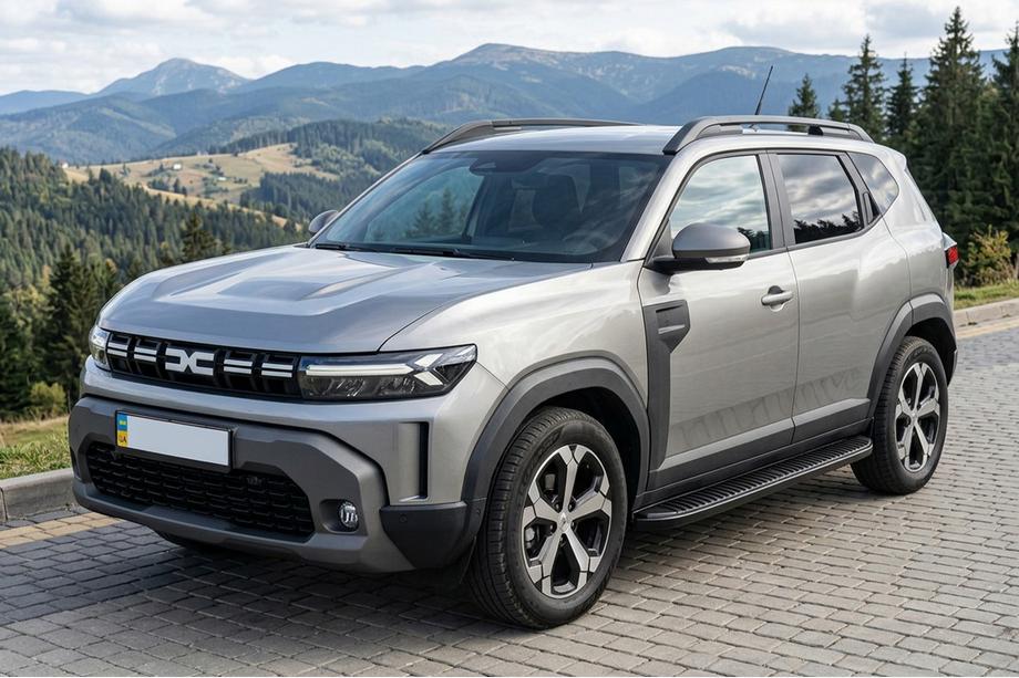 Renault Duster 2024- рр. Бокові пороги Tayga Black V1 (2 шт., алюміній) Фото 1