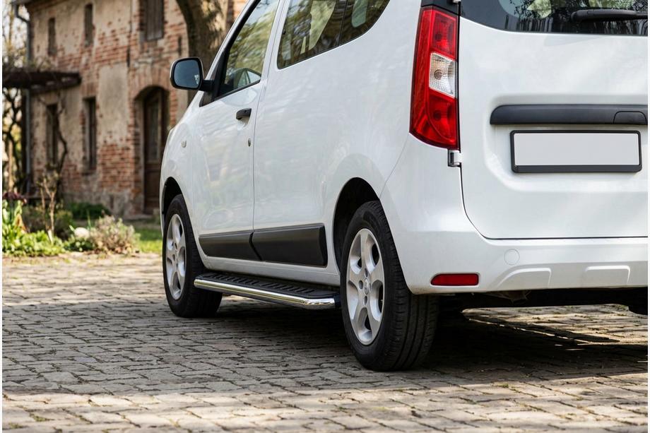 Dacia Dokker 2013-2022 рр. Бокові пороги Maydos V1 (2 шт., Алюміній ↗ нерж) Image