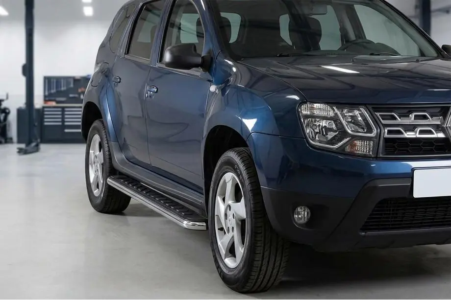 Renault Duster 2008-2017 рр. Бокові пороги Maydos V1 (2 шт., Алюміній ↗ нерж) Image