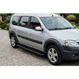 Бокові пороги Bosphorus Black (2 шт., Алюміній) Dacia Logan MCV 2004-2014 рр. фото 1